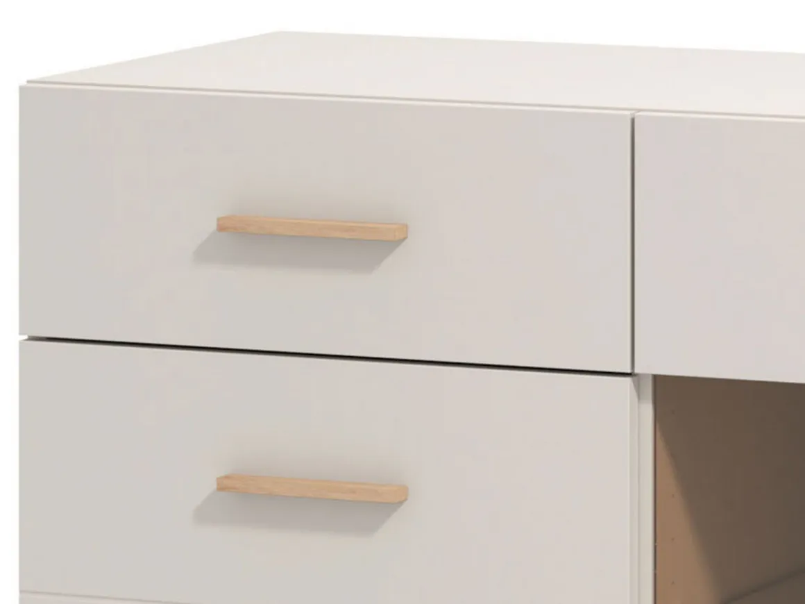 Credenza Bianco Crema Marrone Rovere 2 Cassetti 3 Ripiani 154x41.5x89h cm, Apertura Battente e Scorrevole - Nereto