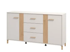 Credenze > Dmora Credenza Bianco Crema Marrone Rovere 3 Ripiani 2 Cassetti 156x40x86h cm, 4 Ante - Quarna Marrone Rovere, Bianco Crema
