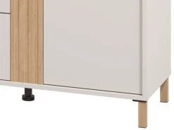 Credenze > Dmora Credenza Bianco Crema Marrone Rovere 3 Ripiani 2 Cassetti 156x40x86h cm, 4 Ante - Quarna Marrone Rovere, Bianco Crema