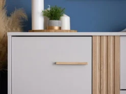 Credenze > Dmora Credenza Bianco Crema Marrone Rovere 3 Ripiani 2 Cassetti 156x40x86h cm, 4 Ante - Quarna Marrone Rovere, Bianco Crema