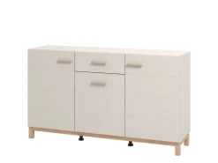 Credenza Bianco Crema Marrone Rovere 3 Ripiani un Cassetto 154x41.5x89h cm, 3 Ante - Pianico
