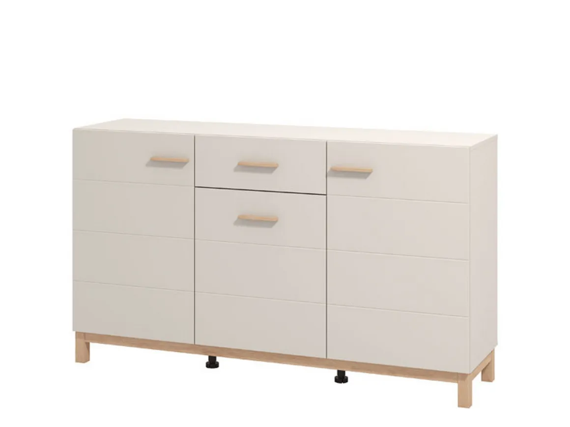 Credenza Bianco Crema Marrone Rovere 3 Ripiani un Cassetto 154x41.5x89h cm, 3 Ante - Pianico