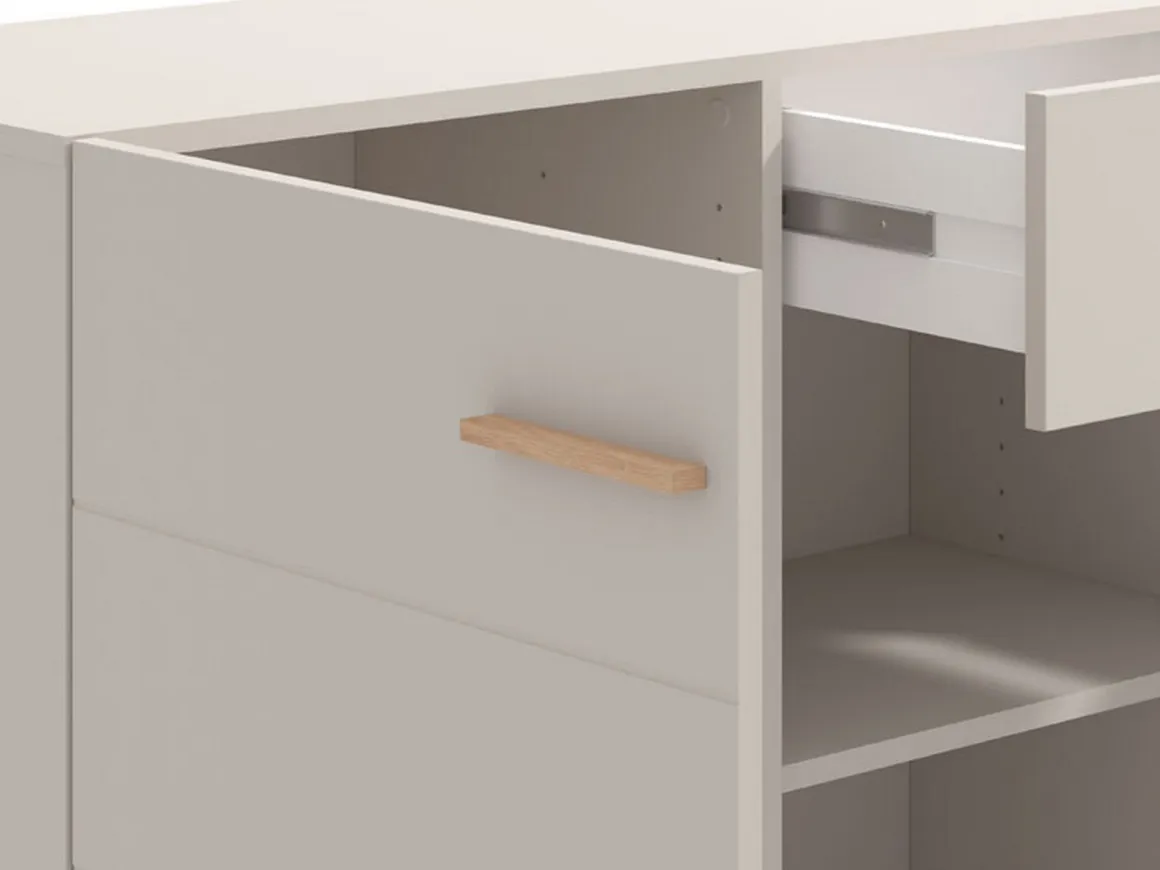 Credenza Bianco Crema Marrone Rovere 3 Ripiani un Cassetto 154x41.5x89h cm, 3 Ante - Pianico