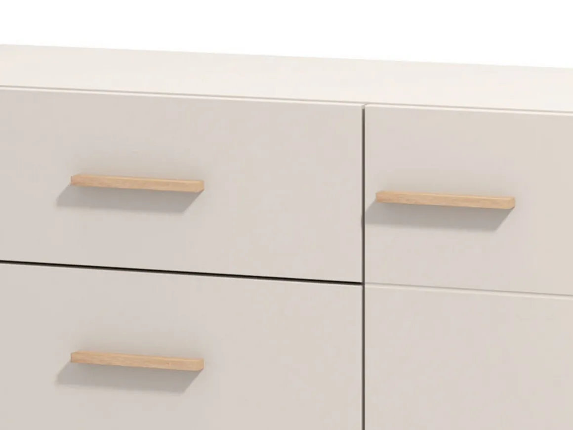 Credenza Bianco Crema Marrone Rovere 3 Ripiani un Cassetto 154x41.5x89h cm, 3 Ante - Pianico