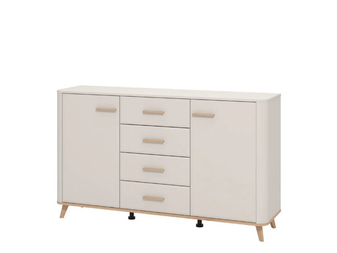 Credenza Bianco Crema Marrone Rovere Nodi 2 Ripiani 4 Cassetti 154x40x90.5h cm, 2 Ante - Illorai