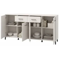 Credenza Bianco Crema Nero 2 Cassetti 4 Ripiani 183x40x90h cm, Apertura Battente, Scorrevole - Grondona
