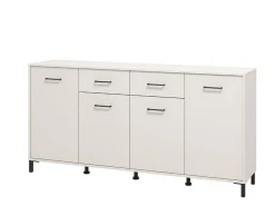 Credenza Bianco Crema Nero 2 Cassetti 4 Ripiani 183x40x90h cm, Apertura Battente, Scorrevole - Grondona