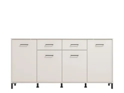 Credenza Bianco Crema Nero 2 Cassetti 4 Ripiani 183x40x90h cm, Apertura Battente, Scorrevole - Grondona