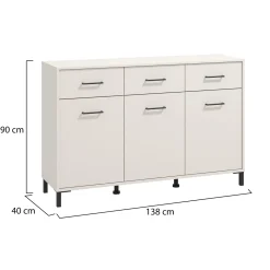 Madie|Credenze > Dmora Credenza Bianco Crema Nero 3 Cassetti 3 Ripiani 138x40x90h cm, Apertura Battente e Scorrevole - Laerru Nero, Bianco Crema
