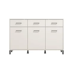 Madie|Credenze > Dmora Credenza Bianco Crema Nero 3 Cassetti 3 Ripiani 138x40x90h cm, Apertura Battente e Scorrevole - Laerru Nero, Bianco Crema