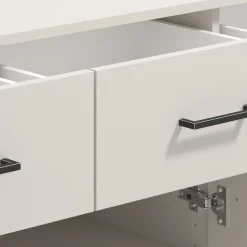 Madie|Credenze > Dmora Credenza Bianco Crema Nero 3 Cassetti 3 Ripiani 138x40x90h cm, Apertura Battente e Scorrevole - Laerru Nero, Bianco Crema
