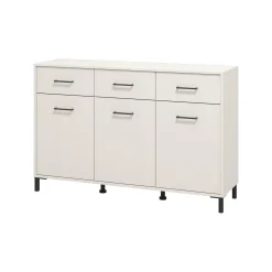 Madie|Credenze > Dmora Credenza Bianco Crema Nero 3 Cassetti 3 Ripiani 138x40x90h cm, Apertura Battente e Scorrevole - Laerru Nero, Bianco Crema