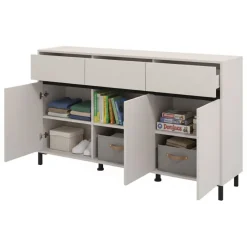 Credenza Bianco Crema Nero 3 Cassetti 3 Ripiani 157x40x90h cm, Apertura Battente e Scorrevole - Giarre