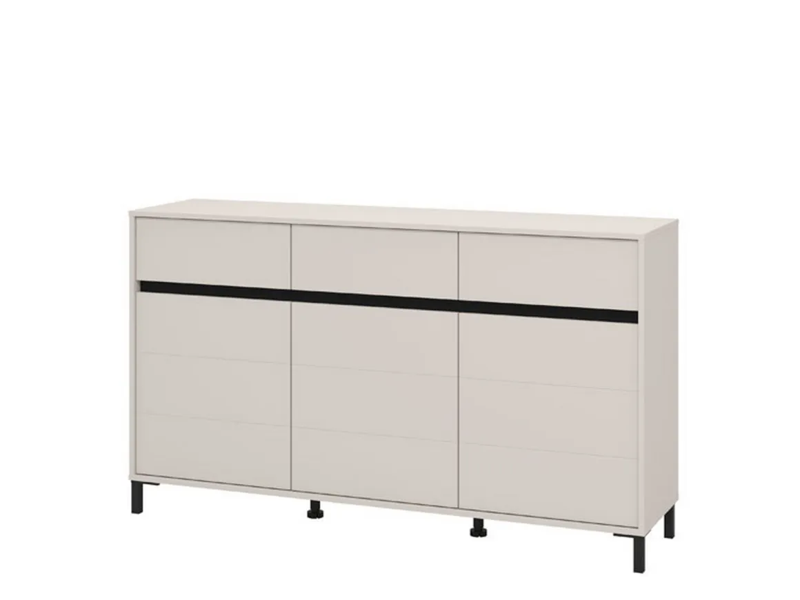 Credenza Bianco Crema Nero 3 Cassetti 3 Ripiani 157x40x90h cm, Apertura Battente e Scorrevole - Giarre