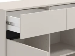 Credenza Bianco Crema Nero 3 Cassetti 3 Ripiani 157x40x90h cm, Apertura Battente e Scorrevole - Giarre