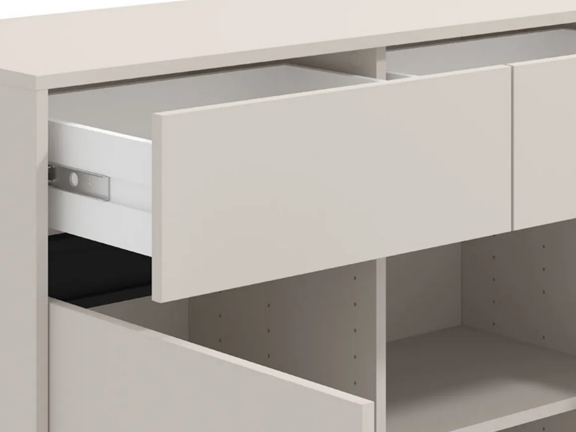Credenza Bianco Crema Nero 3 Cassetti 3 Ripiani 157x40x90h cm, Apertura Battente e Scorrevole - Giarre