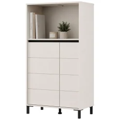 Credenze > Dmora Credenza Bianco Crema Nero 2 Ripiani 3 Vani 74x40x135h cm, 2 Ante - Cosoleto Nero, Bianco Crema
