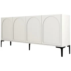 Credenza Bianco Crema Nero 2 Ripiani 4 Vani 180x35x79h cm, 4 Ante - Torno