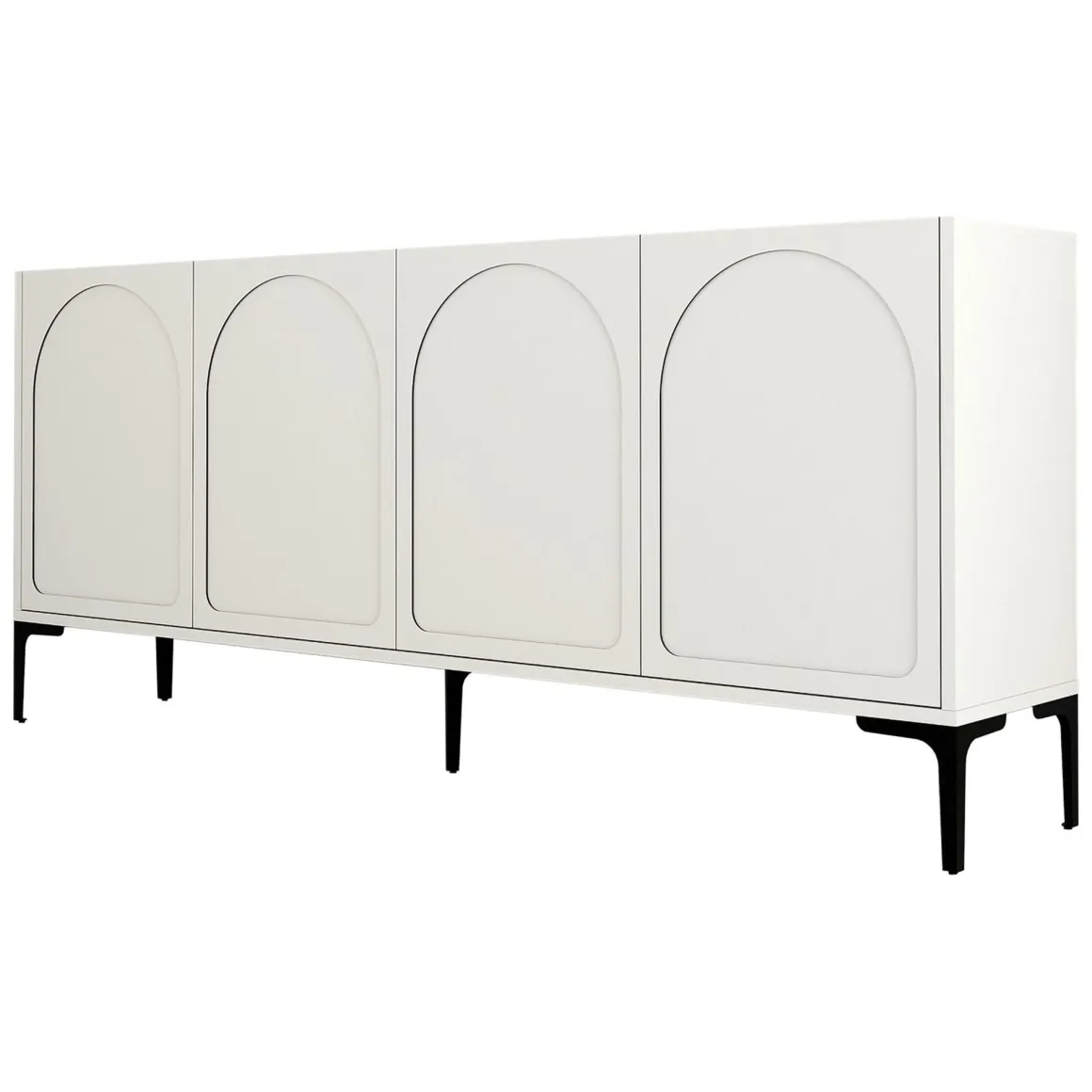 Credenza Bianco Crema Nero 2 Ripiani 4 Vani 180x35x79h cm, 4 Ante - Torno