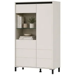 Credenze > Dmora Credenza Bianco Crema Nero 4 Ripiani 6 Vani 93x40x135h cm, 2 Ante - Vignate Nero, Bianco Crema