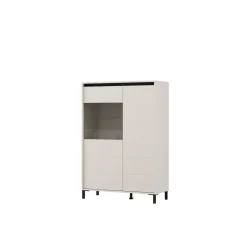 Credenze > Dmora Credenza Bianco Crema Nero 4 Ripiani 6 Vani 93x40x135h cm, 2 Ante - Vignate Nero, Bianco Crema
