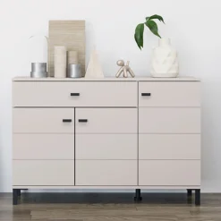 Credenza Bianco Crema Nero un Cassetto 2 Ripiani 116x35x78h cm, Apertura Battente, Scorrevole - Djanet