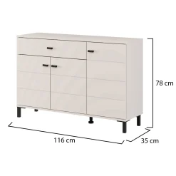 Madie|Credenze > Dmora Credenza Bianco Crema Nero un Cassetto 2 Ripiani 93x40x90h cm, Apertura Battente, Scorrevole - Laerruu Nero, Bianco Crema