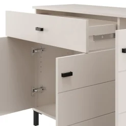 Madie|Credenze > Dmora Credenza Bianco Crema Nero un Cassetto 2 Ripiani 93x40x90h cm, Apertura Battente, Scorrevole - Laerruu Nero, Bianco Crema