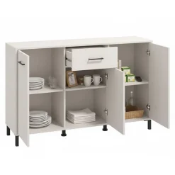 Credenza Bianco Crema Nero un Cassetto 3 Ripiani 138x40x90h cm, Apertura Battente e Scorrevole - Laerru