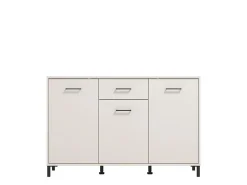 Credenza Bianco Crema Nero un Cassetto 3 Ripiani 138x40x90h cm, Apertura Battente e Scorrevole - Laerru
