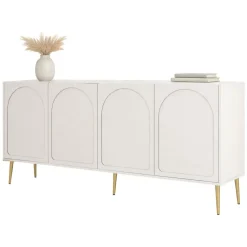 Credenza Bianco Crema oro 2 Ripiani 4 Vani 180x35x80h cm, 4 Ante - Torno