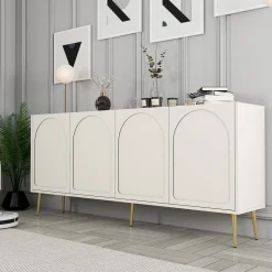 Credenza Bianco Crema oro 2 Ripiani 4 Vani 180x35x80h cm, 4 Ante - Torno