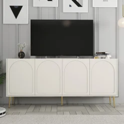 Credenza Bianco Crema oro 2 Ripiani 4 Vani 180x35x80h cm, 4 Ante - Torno
