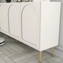 Credenza Bianco Crema oro 2 Ripiani 4 Vani 180x35x80h cm, 4 Ante - Torno