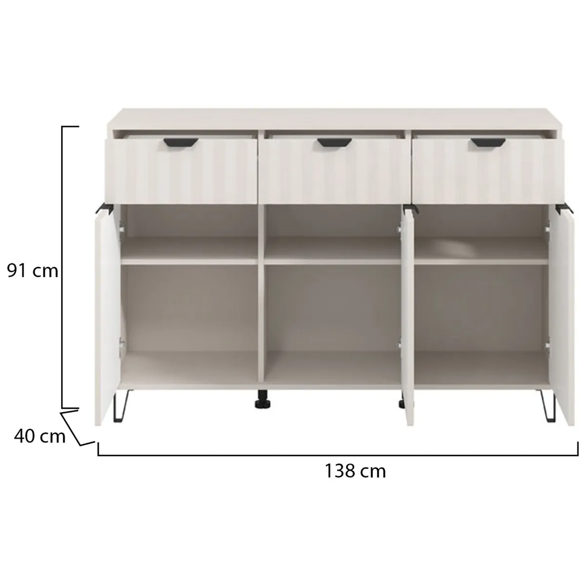 Credenze > Dmora Credenza 3 Ripiani 3 Cassetti 138x40x90.5h cm, 6 Vani - Paglieta Bianco Crema