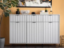 Credenze > Dmora Credenza 3 Ripiani 3 Cassetti 138x40x90.5h cm, 6 Vani - Paglieta Bianco Crema