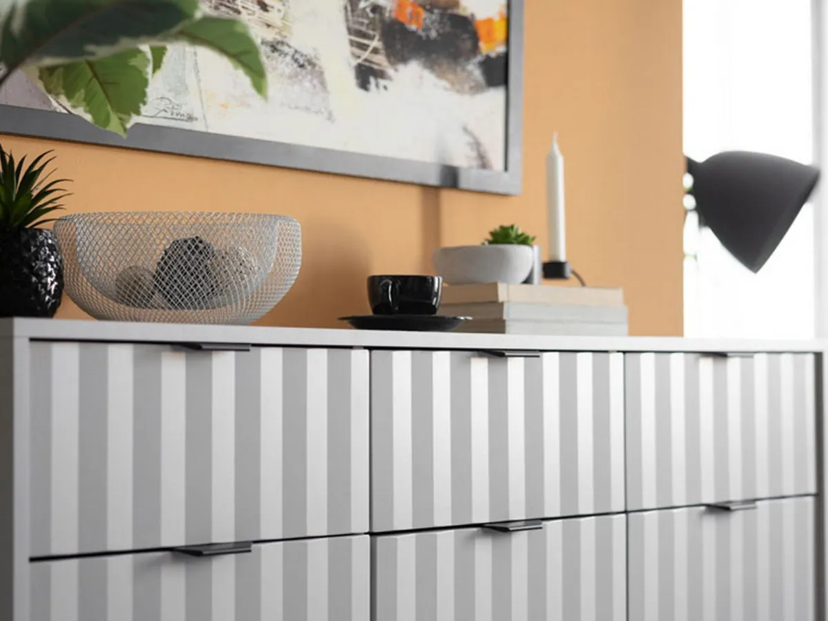 Credenze > Dmora Credenza 3 Ripiani 3 Cassetti 138x40x90.5h cm, 6 Vani - Paglieta Bianco Crema