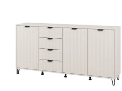 Credenza Bianco Crema 3 Ripiani 4 Cassetti 182.5x40x90.5h cm, 6 Vani - Paglieta
