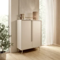 Credenza Bianco Crema 4 Ripiani con Piedini 97x40x126h cm, 6 Vani - Harenoma
