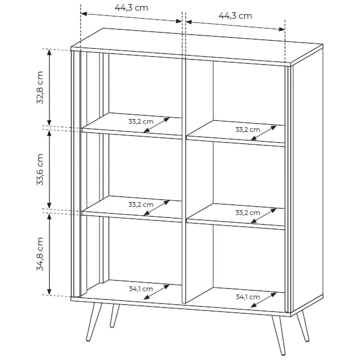 Credenza Bianco Crema 4 Ripiani con Piedini 97x40x126h cm, 6 Vani - Harenoma