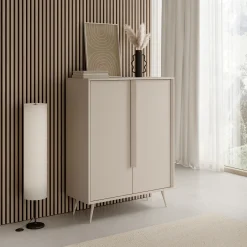 Credenza Bianco Crema 4 Ripiani con Piedini 97x40x126h cm, 6 Vani - Harenoma