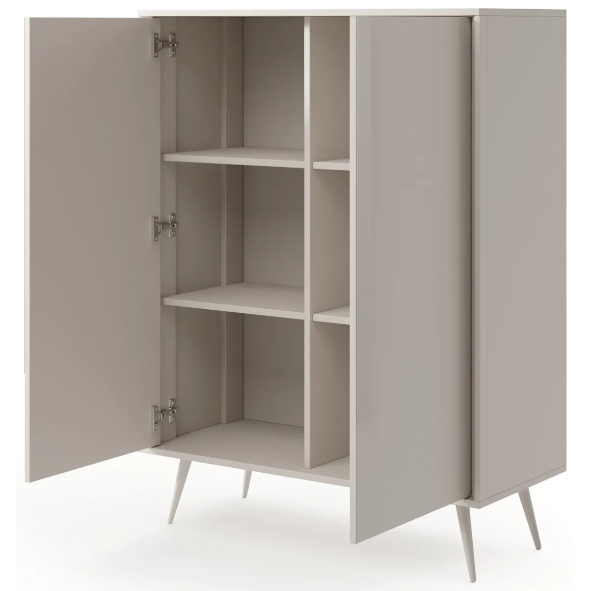 Credenza Bianco Crema 4 Ripiani con Piedini 97x40x126h cm, 6 Vani - Harenoma