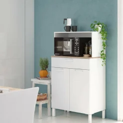 Armadi Multiuso 2 Ante|Camera Da Letto > Dmora Credenza bianco e legno con cassetto 72x126h cm - Asaro Marrone, Bianco Rovere
