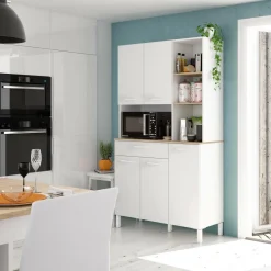Altri Armadi Multiuso|Camera Da Letto > Dmora Credenza bianco e rovere con cassetto 72x186h cm - Dicentra Marrone, Bianco Rovere