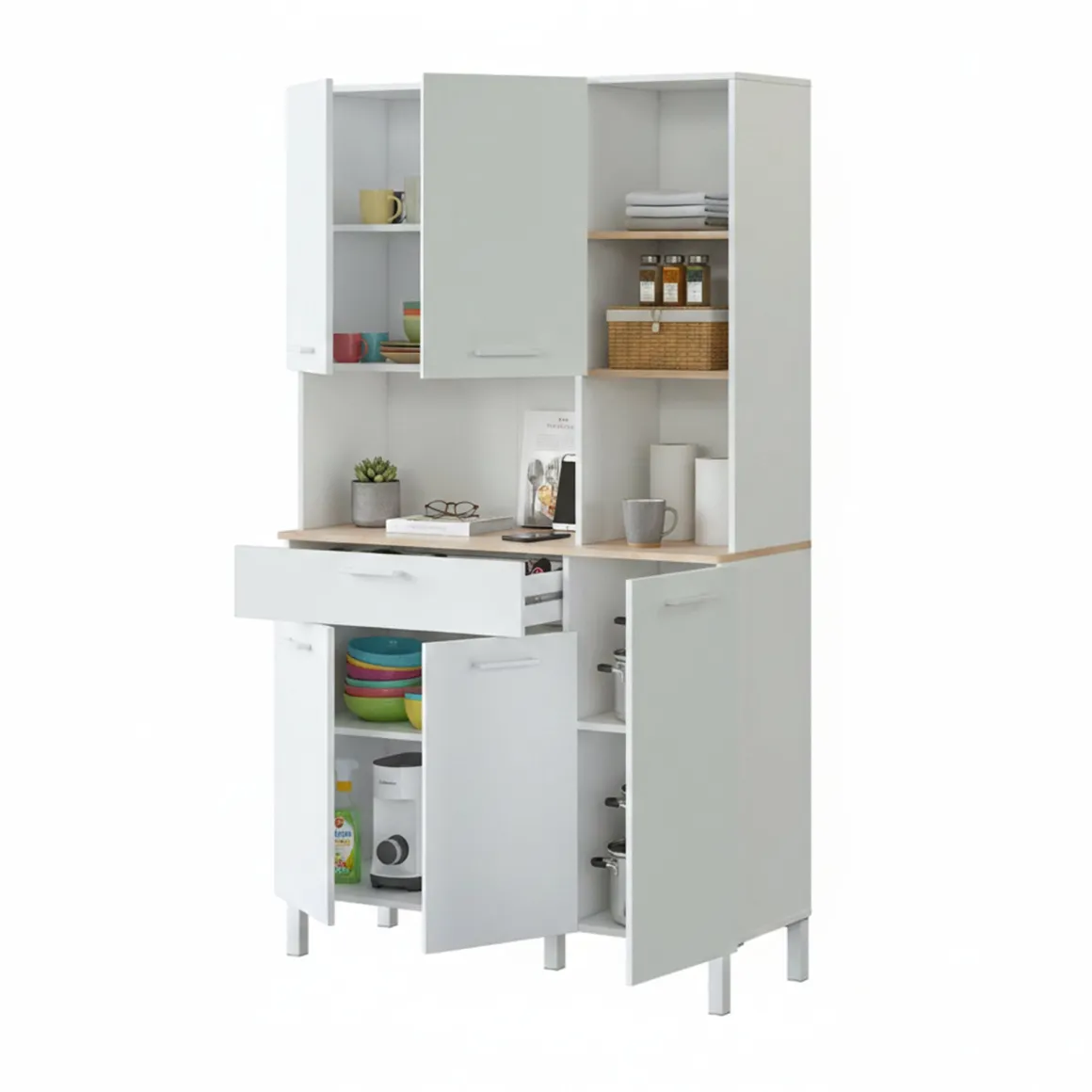 Altri Armadi Multiuso|Camera Da Letto > Dmora Credenza bianco e rovere con cassetto 72x186h cm - Dicentra Marrone, Bianco Rovere