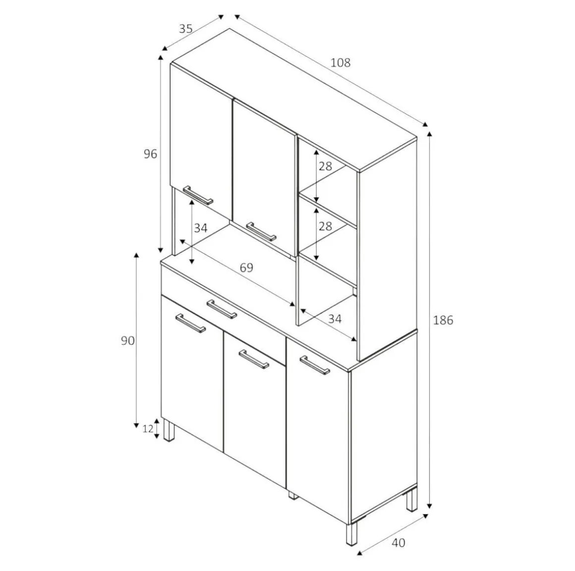Altri Armadi Multiuso|Camera Da Letto > Dmora Credenza bianco e rovere con cassetto 72x186h cm - Dicentra Marrone, Bianco Rovere