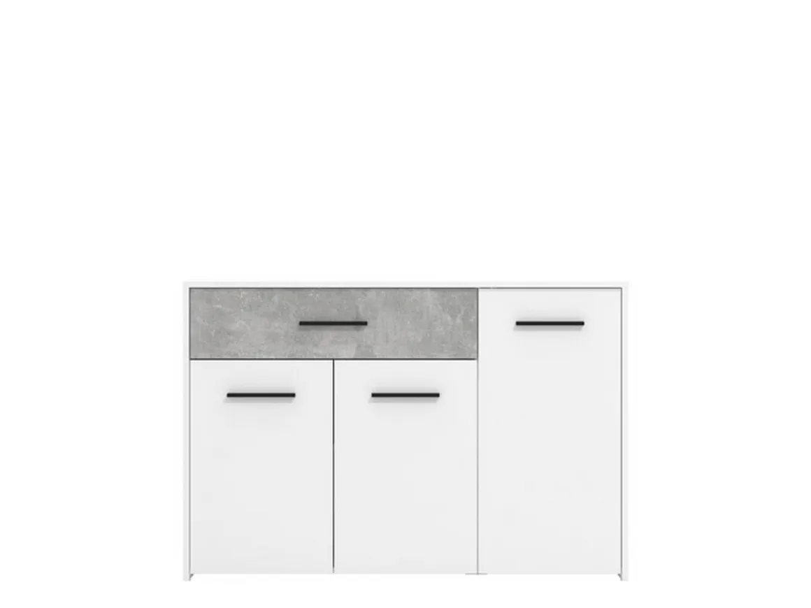 Credenza Bianco Grigio Cemento un Cassetto 2 Ripiani 119x33x80.5h cm, Apertura Battente e Scorrevole - Sanza