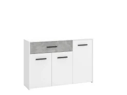 Credenza Bianco Grigio Cemento un Cassetto 2 Ripiani 119x33x80.5h cm, Apertura Battente e Scorrevole - Sanza