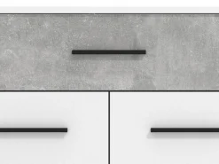 Credenza Bianco Grigio Cemento un Cassetto 2 Ripiani 119x33x80.5h cm, Apertura Battente e Scorrevole - Sanza