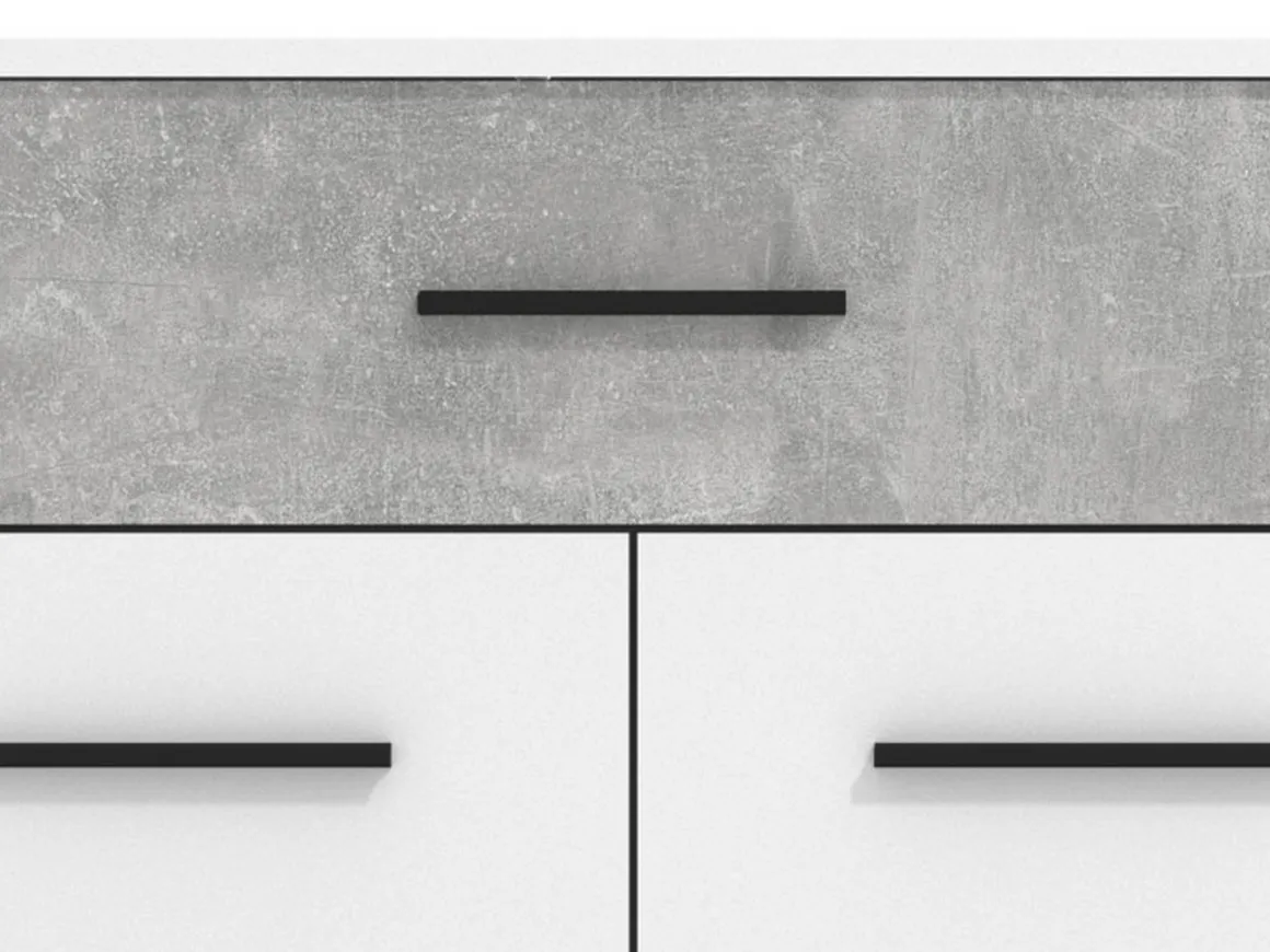 Credenza Bianco Grigio Cemento un Cassetto 2 Ripiani 119x33x80.5h cm, Apertura Battente e Scorrevole - Sanza